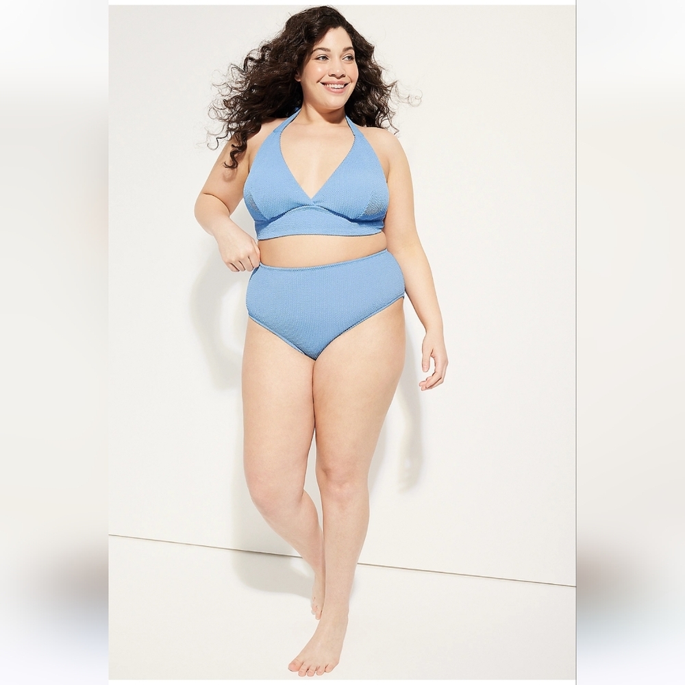 NWT Maurices Set 3X Blue Bikini Crinkle Halter + High Waist Bottom Q-2343
